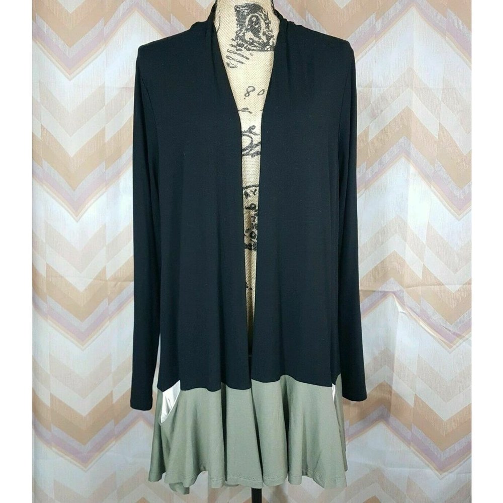 Black & gray colorblock openfront knit cardigan